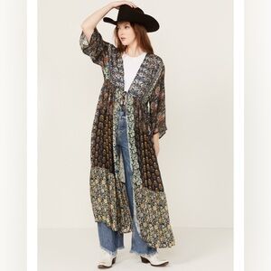 Free People Women’s Boho Bold Geo Print Long Kimono One Size Fits Most